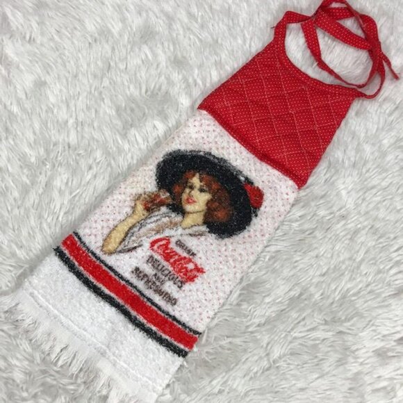 Vintage Coca-Cola Lady in Hat Potholder Towel with Tie - Picture 1 of 9